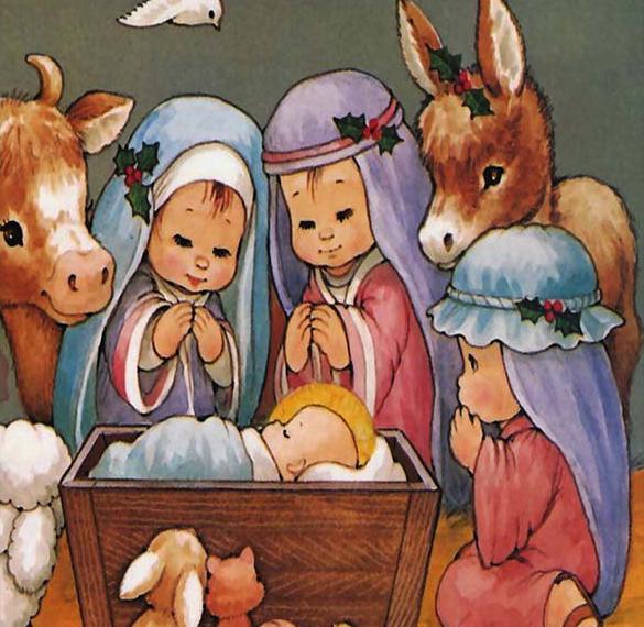 Скачать бесплатно Детская рождественская открытка рисунок на сайте WishesCards.ru