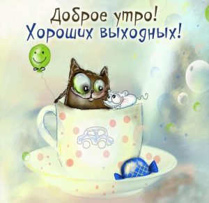Скачать бесплатно Картинка доброе утро хороших выходных прикольная смешная на сайте WishesCards.ru