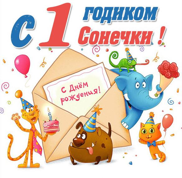 Скачать бесплатно Картинка на годик Сонечке на сайте WishesCards.ru