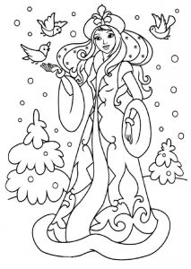 Скачать бесплатно Картинка раскраска на Новый Год со снегурочкой на сайте WishesCards.ru