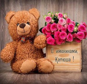 Скачать бесплатно Картинка с днем Катюши с цветами на сайте WishesCards.ru
