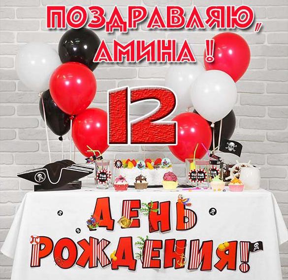 Скачать бесплатно Картинка с днем рождения Амина на 12 лет на сайте WishesCards.ru