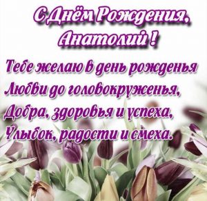 Скачать бесплатно Картинка с поздравлением с днем рождения для Анатолия на сайте WishesCards.ru