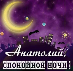 Скачать бесплатно Картинка спокойной ночи Анатолий на сайте WishesCards.ru
