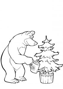Скачать бесплатно Новогодний трафарет на окна Маша и Медведь на сайте WishesCards.ru
