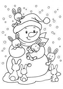 Скачать бесплатно Новогодняя картинка раскраска с зайчиками на сайте WishesCards.ru