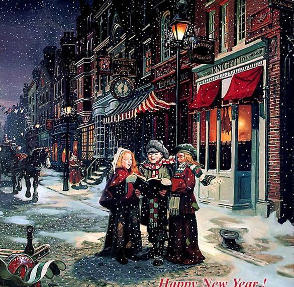 Скачать бесплатно Новогодняя открытка в старинном английском стиле на сайте WishesCards.ru