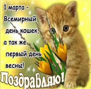 Скачать бесплатно Открытка на день кошек 1 марта с поздравлением на сайте WishesCards.ru