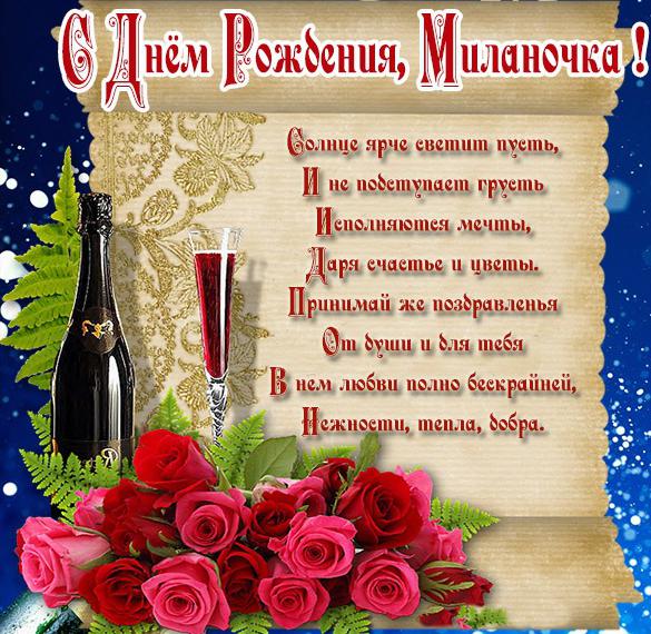 Скачать бесплатно Открытка с днем рождения для Миланочки на сайте WishesCards.ru