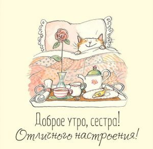 Скачать бесплатно Прикольная картинка доброе утро отличного настроения сестре на сайте WishesCards.ru