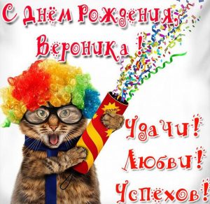 Скачать бесплатно Прикольная картинка с днем рождения Вероника с поздравлением на сайте WishesCards.ru