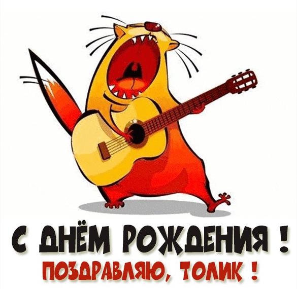 Скачать бесплатно Прикольная картинка Толик с днем рождения на сайте WishesCards.ru