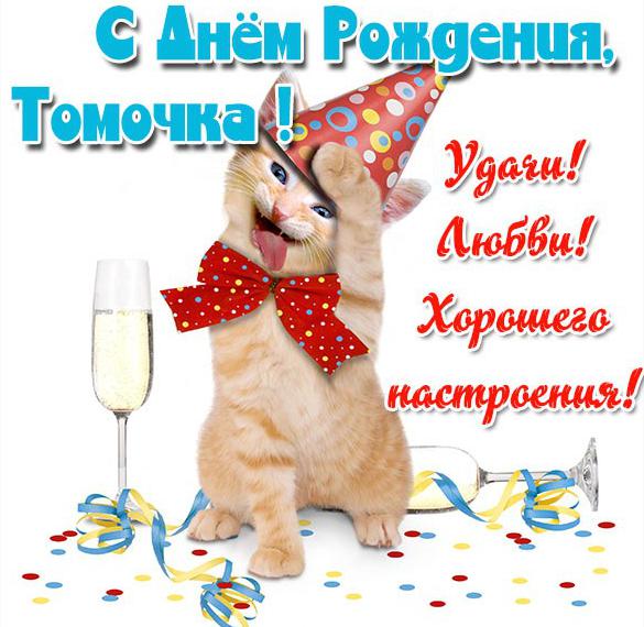 Скачать бесплатно Прикольная картинка Томочка с днем рождения на сайте WishesCards.ru