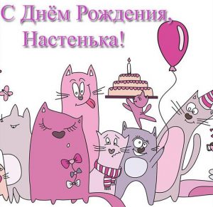 Скачать бесплатно Прикольная открытка с днем рождения Настенька на сайте WishesCards.ru