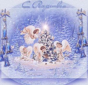 Скачать бесплатно Рождественская открытка с ангелочками на сайте WishesCards.ru