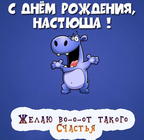 Скачать бесплатно Смешная картинка с днем рождения Настюша на сайте WishesCards.ru