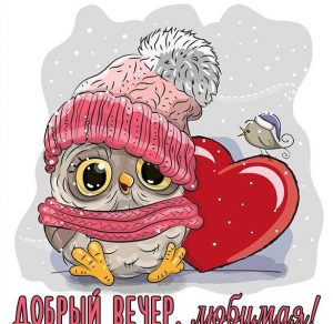 Скачать бесплатно Зимняя картинка добрый вечер красивая любимой девушке на сайте WishesCards.ru